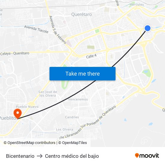 Bicentenario to Centro médico del bajio map