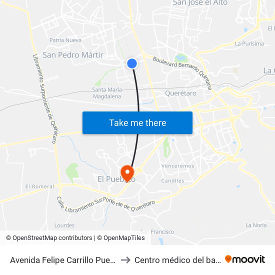 Avenida Felipe Carrillo Puerto to Centro médico del bajio map