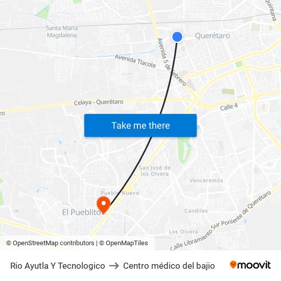 Rio Ayutla Y Tecnologico to Centro médico del bajio map
