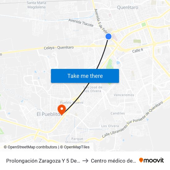 Prolongación Zaragoza Y 5 De Febrero to Centro médico del bajio map