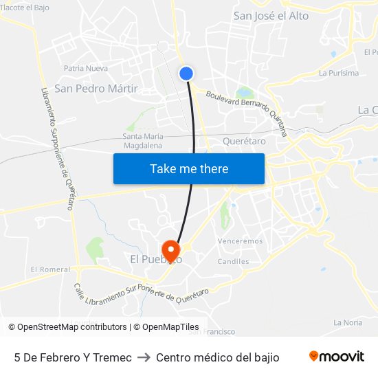 5 De Febrero Y Tremec to Centro médico del bajio map