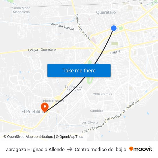 Zaragoza E Ignacio Allende to Centro médico del bajio map