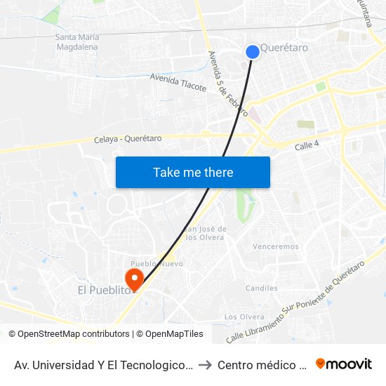 Av. Universidad Y El Tecnologico De Queretaro to Centro médico del bajio map