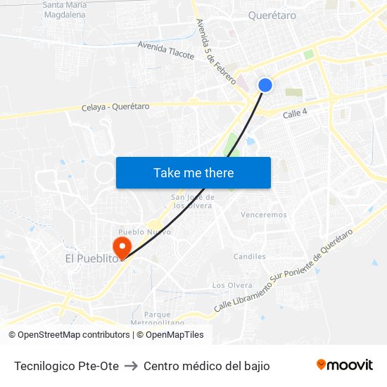 Tecnilogico Pte-Ote to Centro médico del bajio map