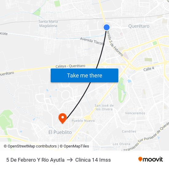 5 De Febrero Y Río Ayutla to Clínica 14 Imss map