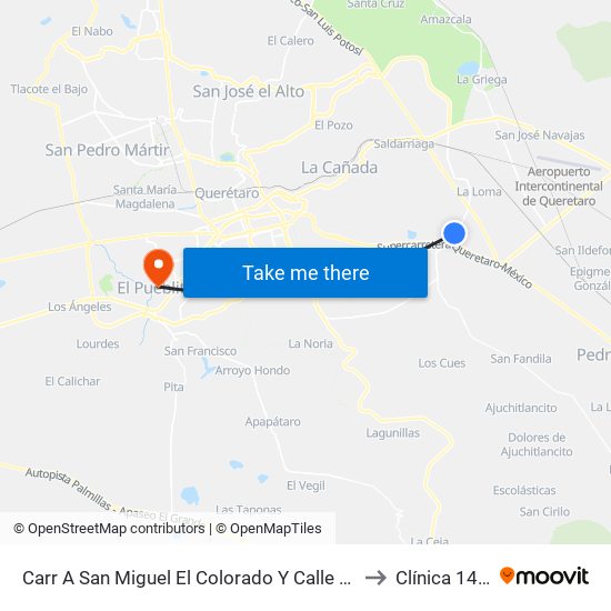 Carr A San Miguel El Colorado Y Calle San Juan Del Río to Clínica 14 Imss map