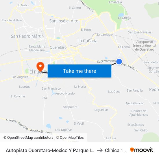 Autopista Queretaro-Mexico Y Parque Industrial El Marques to Clínica 14 Imss map