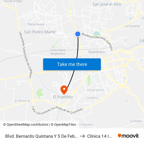 Blvd. Bernardo Quintana Y 5 De Febrero to Clínica 14 Imss map