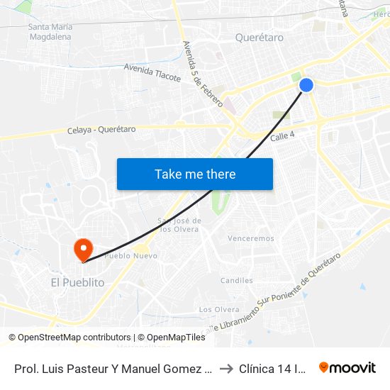 Prol. Luis Pasteur Y Manuel Gomez Morin to Clínica 14 Imss map