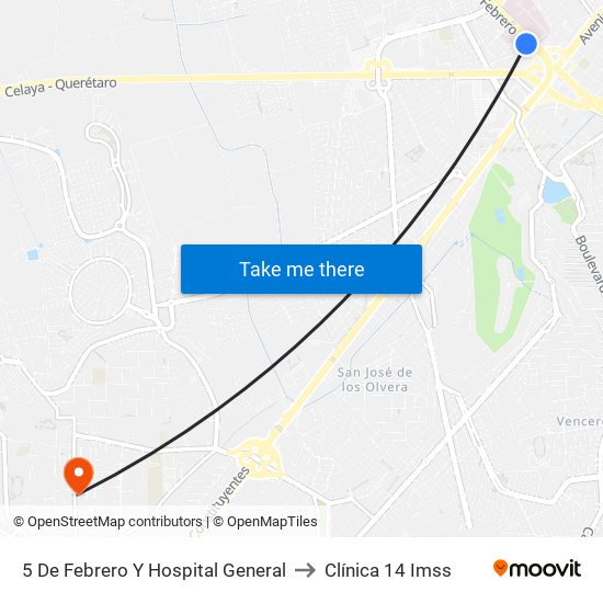 5 De Febrero Y Hospital General to Clínica 14 Imss map