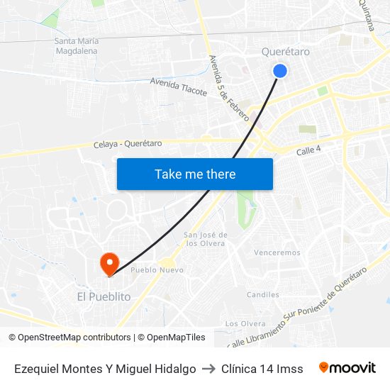 Ezequiel Montes Y Miguel Hidalgo to Clínica 14 Imss map