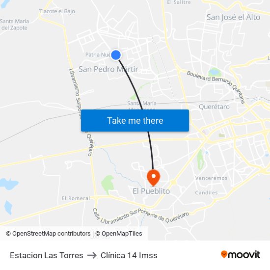 Estacion Las Torres to Clínica 14 Imss map