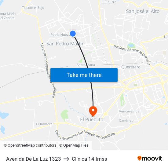 Avenida De La Luz 1323 to Clínica 14 Imss map