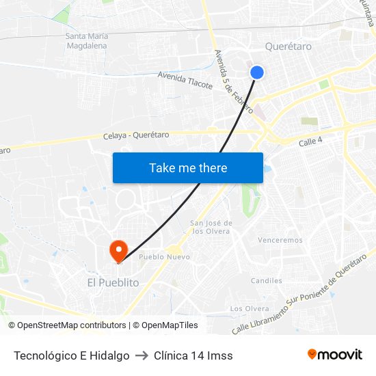 Tecnológico E Hidalgo to Clínica 14 Imss map