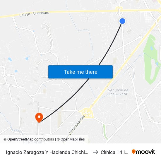 Ignacio Zaragoza Y Hacienda Chichimequillas to Clínica 14 Imss map