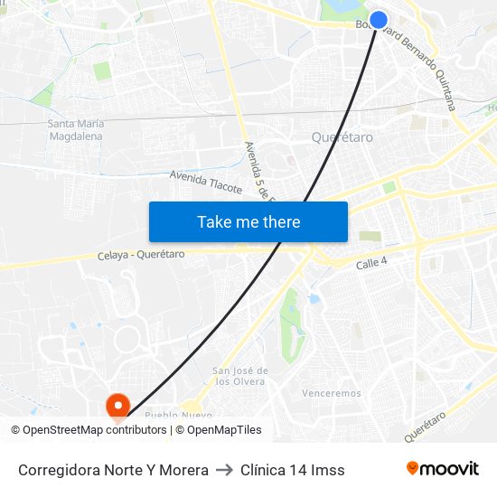 Corregidora Norte Y Morera to Clínica 14 Imss map