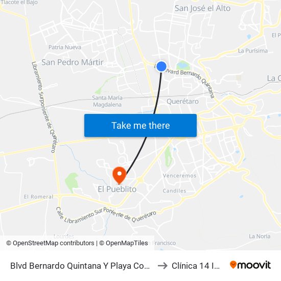 Blvd Bernardo Quintana Y Playa Condesa to Clínica 14 Imss map