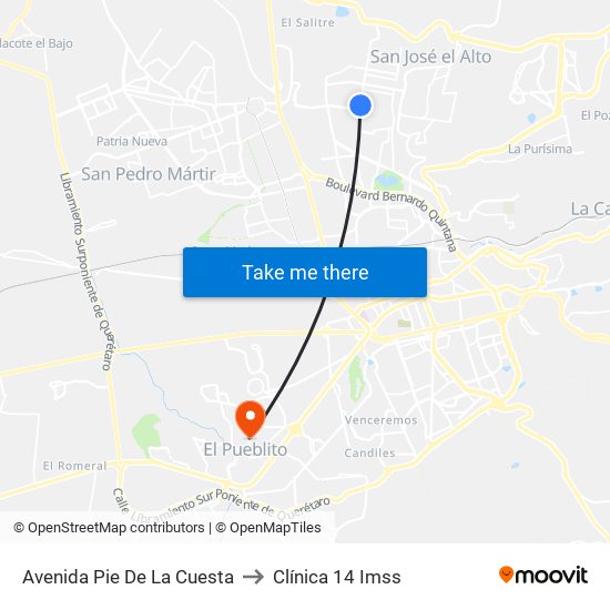 Avenida Pie De La Cuesta to Clínica 14 Imss map