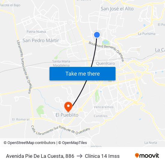 Avenida Pie De La Cuesta, 886 to Clínica 14 Imss map