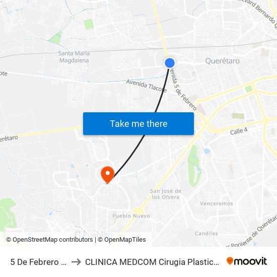 5 De Febrero Y Río Ayutla to CLINICA MEDCOM Cirugia Plastica y Farmacia Homeopatica map