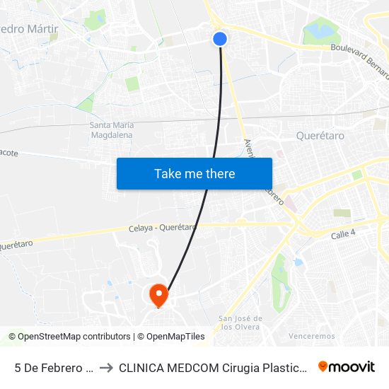 5 De Febrero Y La Obrera to CLINICA MEDCOM Cirugia Plastica y Farmacia Homeopatica map