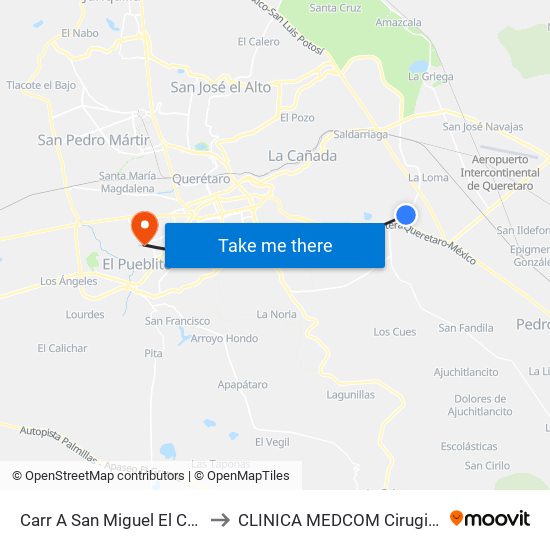 Carr A San Miguel El Colorado Y Calle San Juan Del Río to CLINICA MEDCOM Cirugia Plastica y Farmacia Homeopatica map