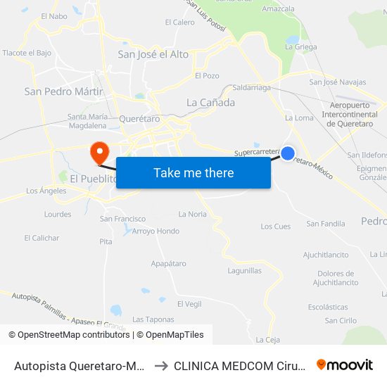 Autopista Queretaro-Mexico Y Parque Industrial El Marques to CLINICA MEDCOM Cirugia Plastica y Farmacia Homeopatica map