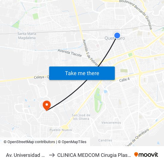 Av. Universidad Y Emilio Carranza to CLINICA MEDCOM Cirugia Plastica y Farmacia Homeopatica map