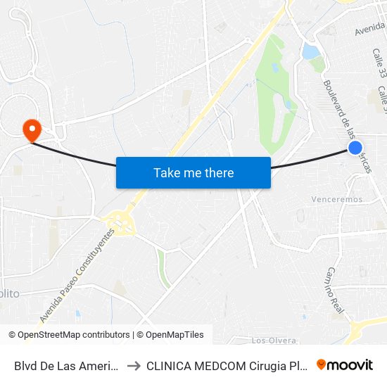 Blvd De Las Americas Y Enrique Bordes to CLINICA MEDCOM Cirugia Plastica y Farmacia Homeopatica map