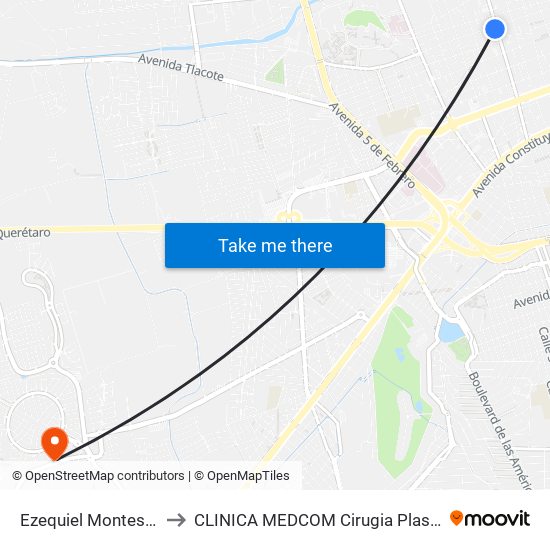 Ezequiel Montes Y Miguel Hidalgo to CLINICA MEDCOM Cirugia Plastica y Farmacia Homeopatica map