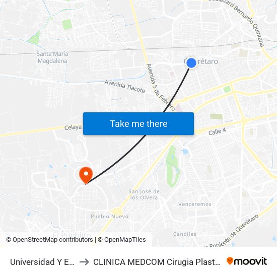 Universidad Y Ezequiel Montes to CLINICA MEDCOM Cirugia Plastica y Farmacia Homeopatica map