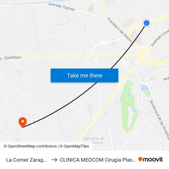 La Comer Zaragoza Y Tecnologico to CLINICA MEDCOM Cirugia Plastica y Farmacia Homeopatica map