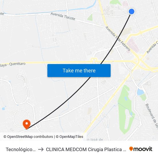 Tecnológico E Hidalgo to CLINICA MEDCOM Cirugia Plastica y Farmacia Homeopatica map