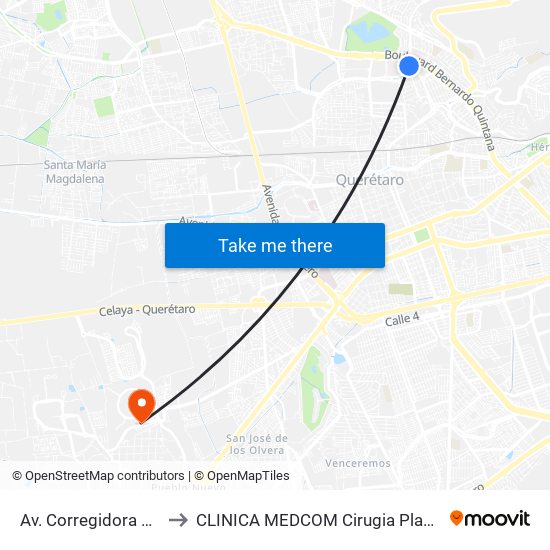 Av. Corregidora Y Plaza Del Parque to CLINICA MEDCOM Cirugia Plastica y Farmacia Homeopatica map