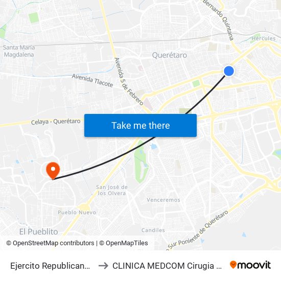 Ejercito Republicano Y Calzada De Los Arcos to CLINICA MEDCOM Cirugia Plastica y Farmacia Homeopatica map