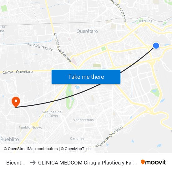 Bicentenario to CLINICA MEDCOM Cirugia Plastica y Farmacia Homeopatica map