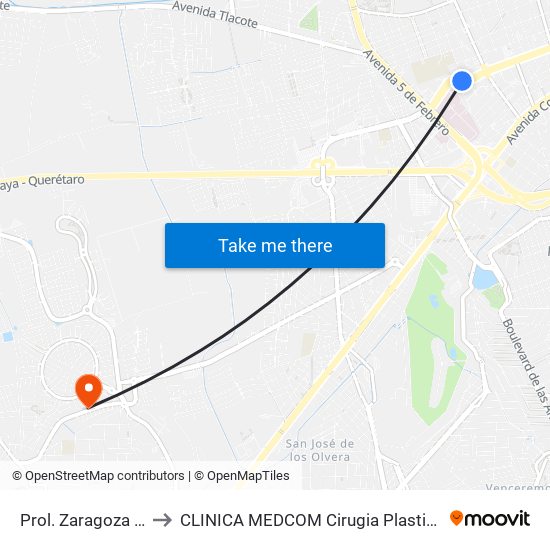 Prol. Zaragoza Y Churubusco to CLINICA MEDCOM Cirugia Plastica y Farmacia Homeopatica map