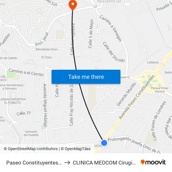 Paseo Constituyentes Y Josefa Ortiz De Dominguez to CLINICA MEDCOM Cirugia Plastica y Farmacia Homeopatica map