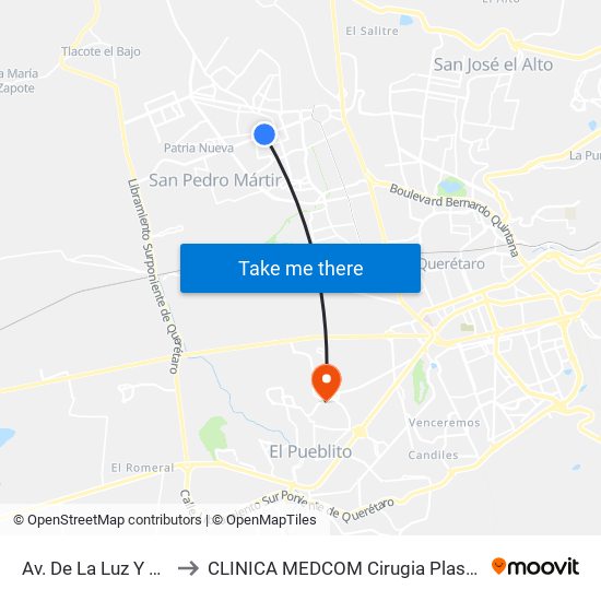 Av. De La Luz Y Cerro Del Capulín to CLINICA MEDCOM Cirugia Plastica y Farmacia Homeopatica map