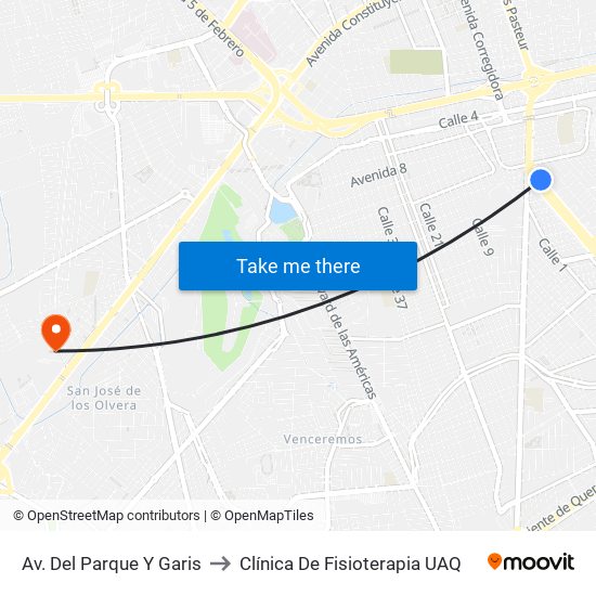 Av. Del Parque Y Garis to Clínica De Fisioterapia UAQ map