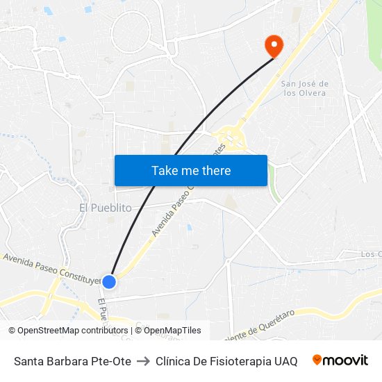 Santa Barbara Pte-Ote to Clínica De Fisioterapia UAQ map