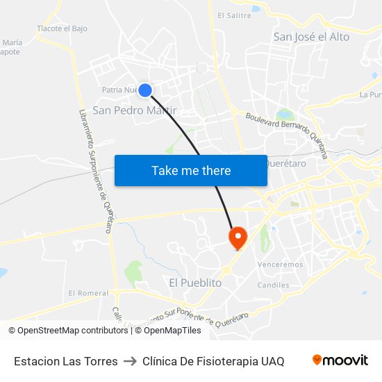 Estacion Las Torres to Clínica De Fisioterapia UAQ map