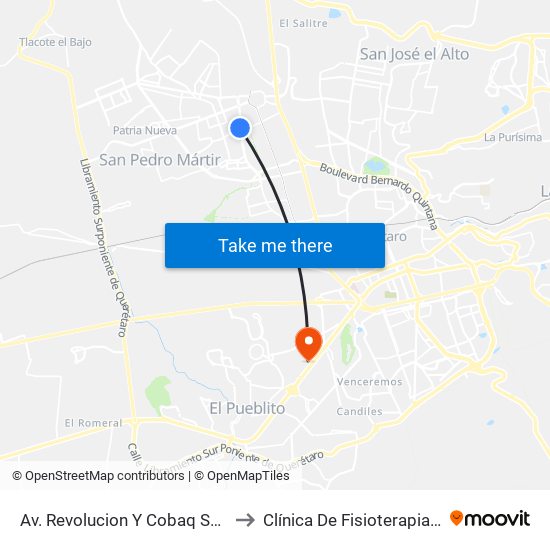 Av. Revolucion Y Cobaq Satelite to Clínica De Fisioterapia UAQ map