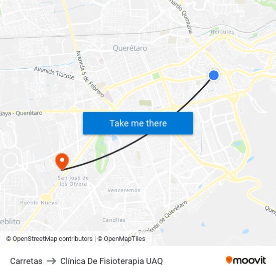 Carretas to Clínica De Fisioterapia UAQ map