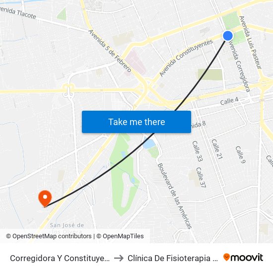 Corregidora Y Constituyentes to Clínica De Fisioterapia UAQ map