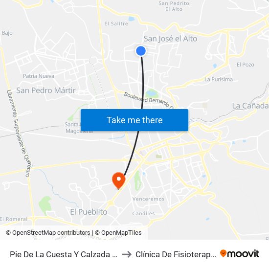 Pie De La Cuesta Y Calzada De Belen to Clínica De Fisioterapia UAQ map