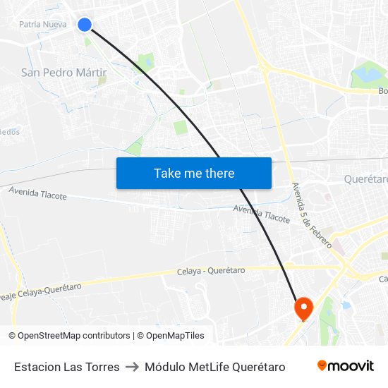 Estacion Las Torres to Módulo MetLife Querétaro map