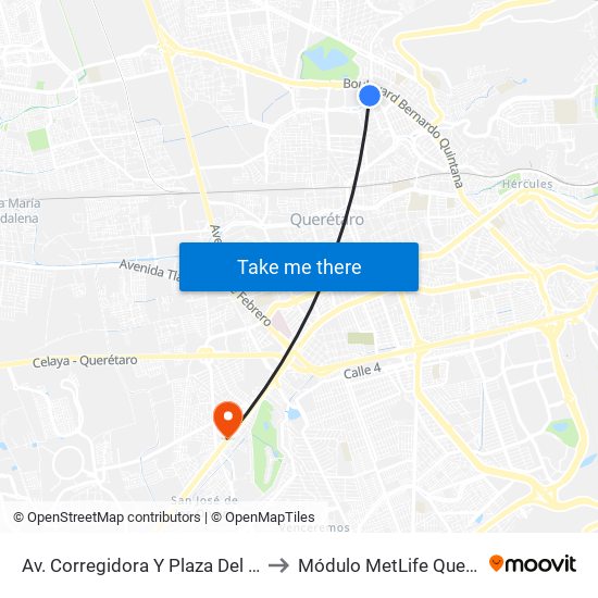Av. Corregidora Y Plaza Del Parque to Módulo MetLife Querétaro map