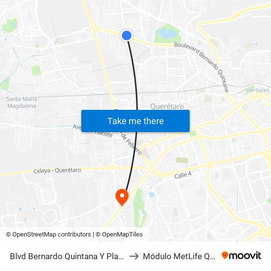 Blvd Bernardo Quintana Y Playa Condesa to Módulo MetLife Querétaro map