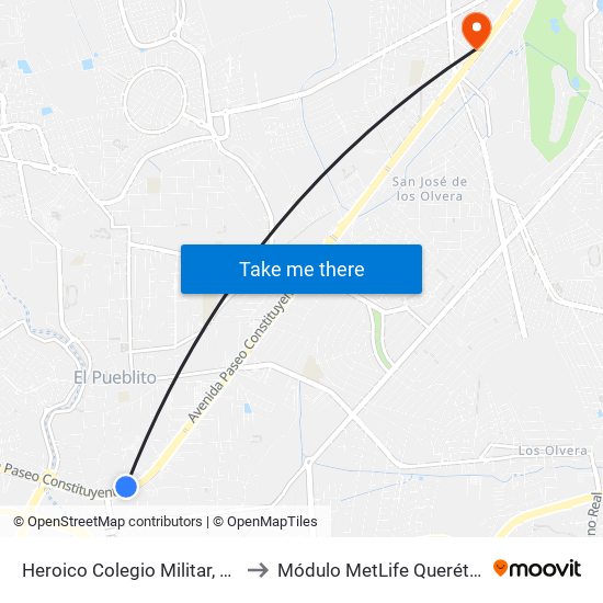 Heroico Colegio Militar, 86b to Módulo MetLife Querétaro map